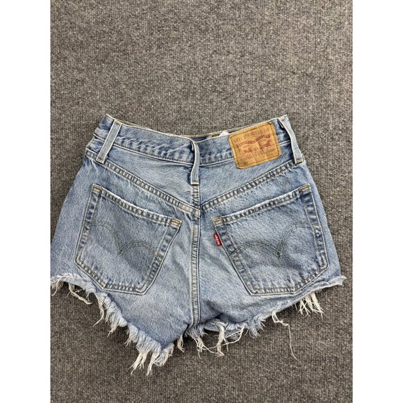 Levis 501 Shorts Womens 24 Blue High Rise Button Fly Distressed Frayed Denim - Picture 5 of 7